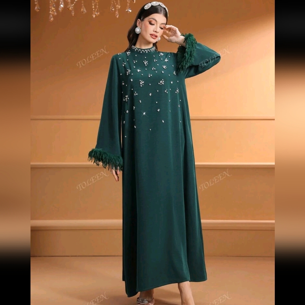 Ramadan Elegant dark green Kaftan abaya 1 pieces